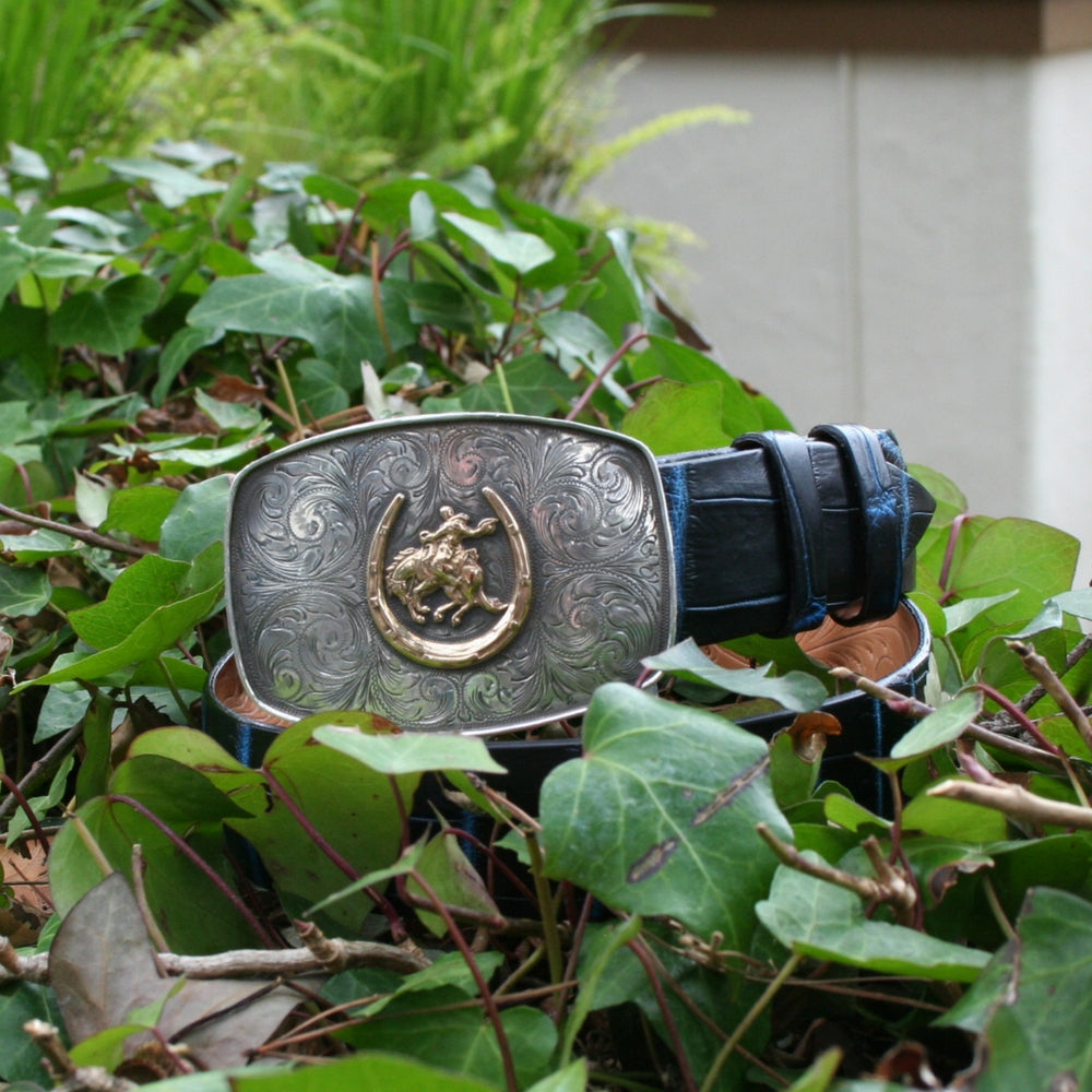 SUNSET TRAILS COLT BUCKLE W/ 14K HS BRONC