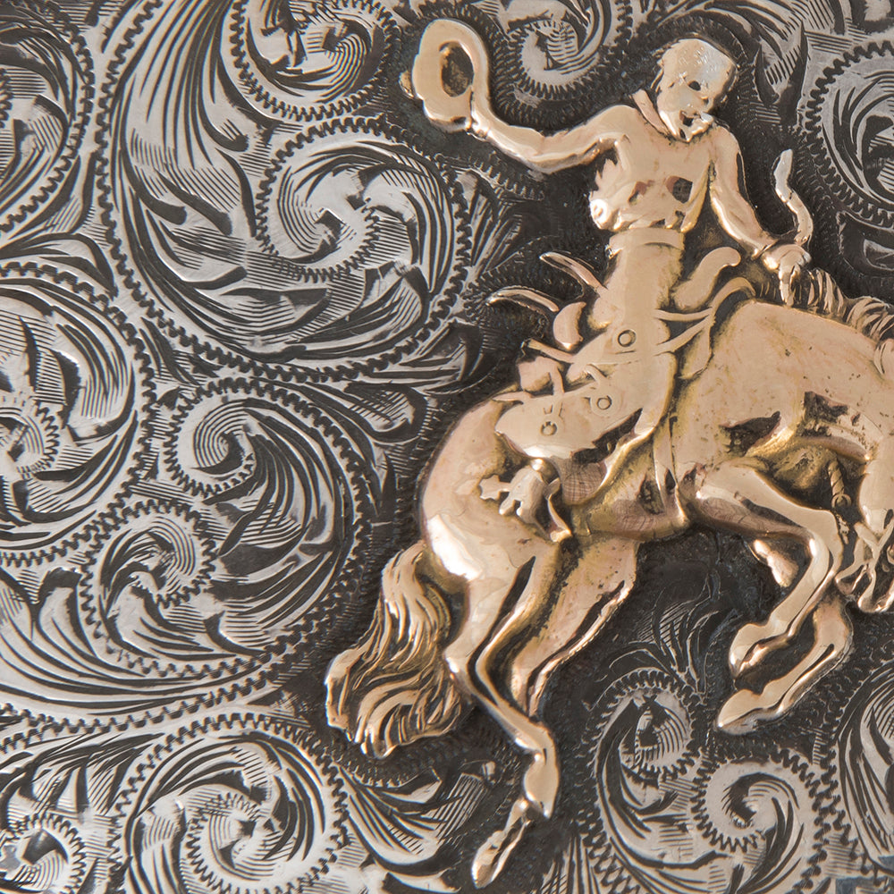 SUNSET TRAILS COLT BUCKLE W/14K BRONC