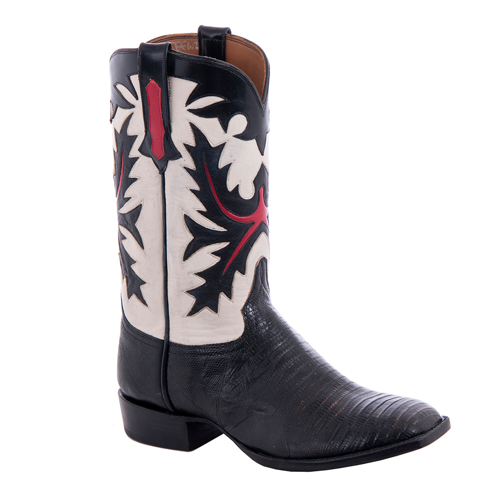 Mens Cowboy 12-2 OW Tan Lizard/BLK BSN/Vintage Bone Kidskin Old Nugget Spur Lip