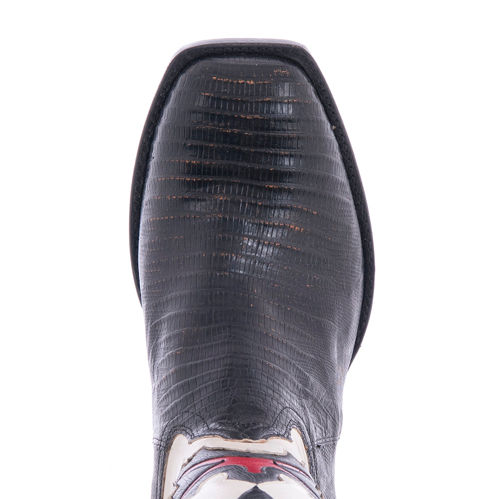 Mens Cowboy 12-2 OW Tan Lizard/BLK BSN/Vintage Bone Kidskin Old Nugget Spur Lip