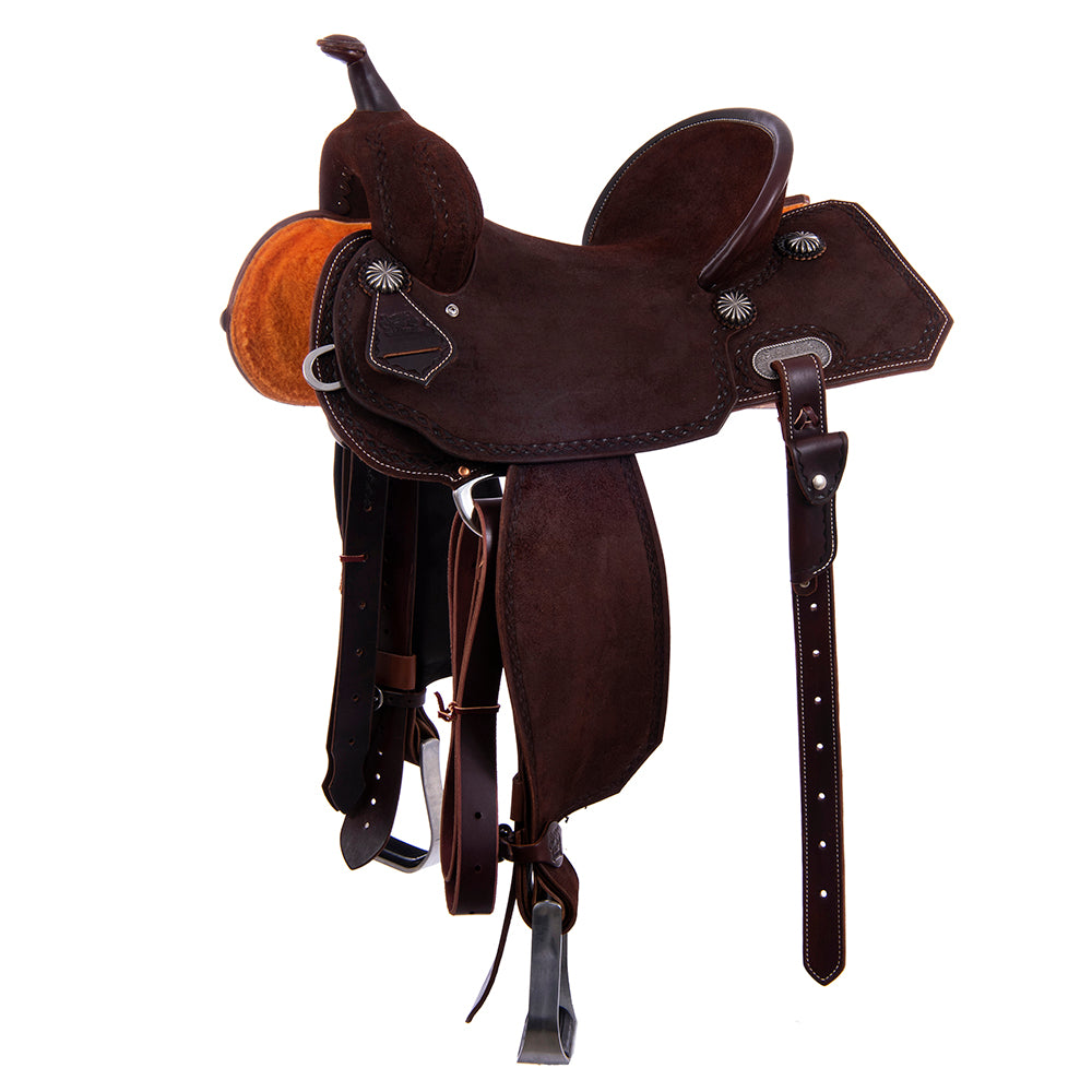 Burns Chocolate RO Barrel Saddle- Notched- DHD Border- Standard Binding
