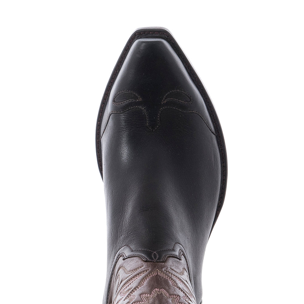 Ladies 14" Cowboy BLK Aniline/Brn Aniline Burn Tulip Stitch Collar & WT