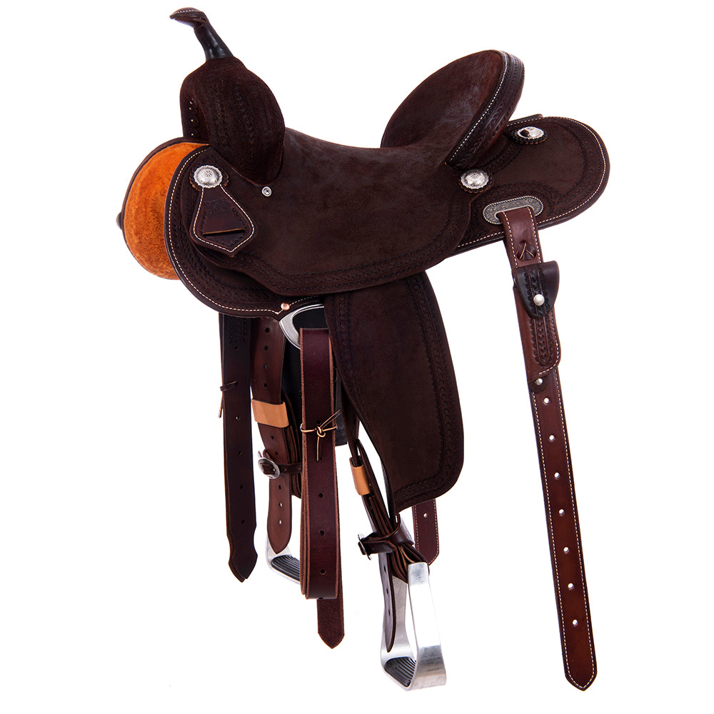 Burns Chocolate RO Barrel Saddle - Round - Fancy Wishbone