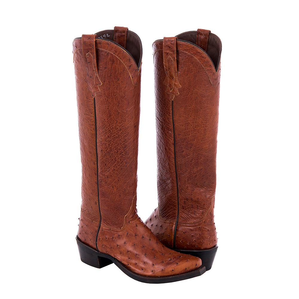 Ladies Cowboy 16" Cognac Full Quill Ostrich Cowboy Boot
