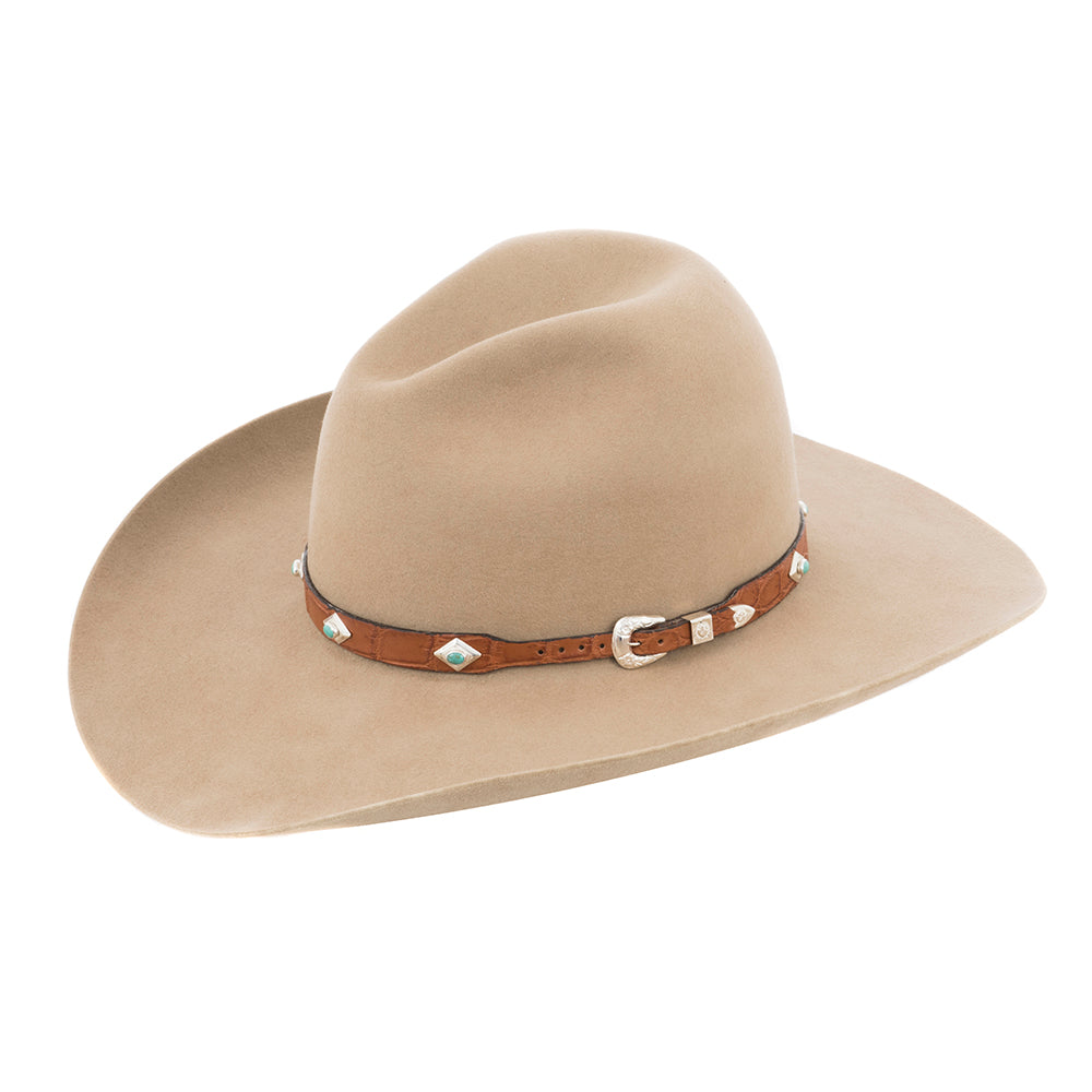 COGNAC GATOR HATBAND W/ 9 TQ STONES AND SS DIAMONDS
