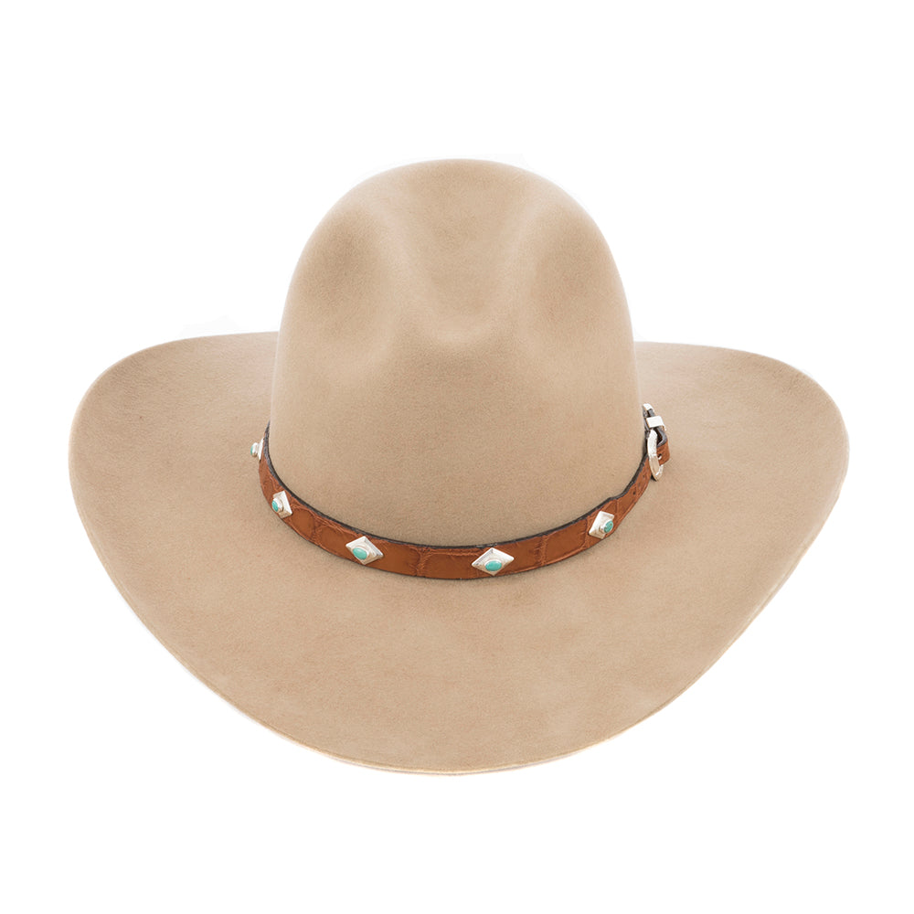 COGNAC GATOR HATBAND W/ 9 TQ STONES AND SS DIAMONDS