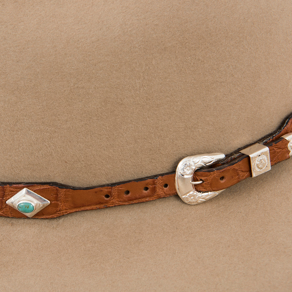 COGNAC GATOR HATBAND W/ 9 TQ STONES AND SS DIAMONDS
