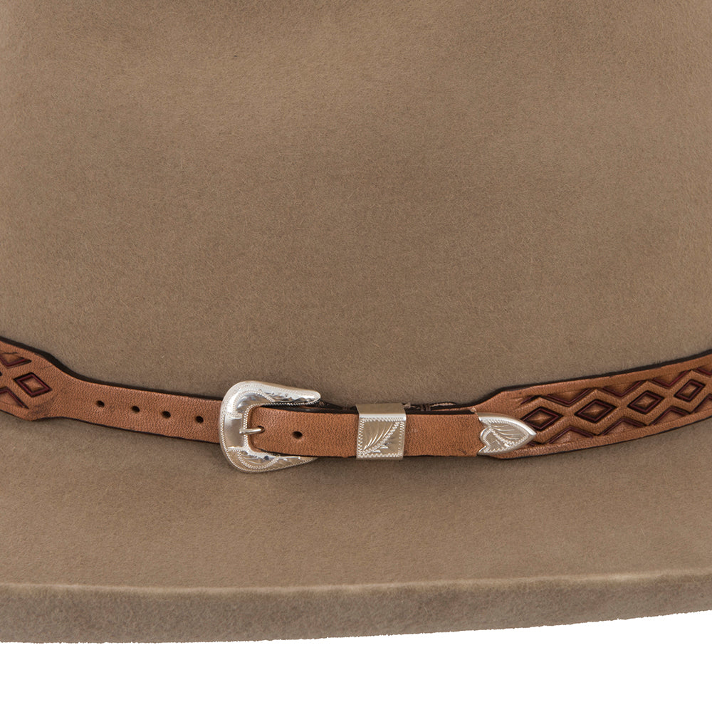 DIAMOND HALF DIAMOND TOOLED ANTIQUE RED HATBAND