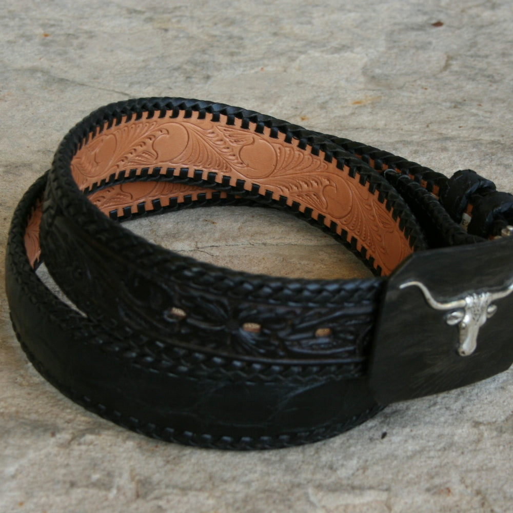 1 1/2" LACED ALLIGATOR BELLY TOOLED BELT