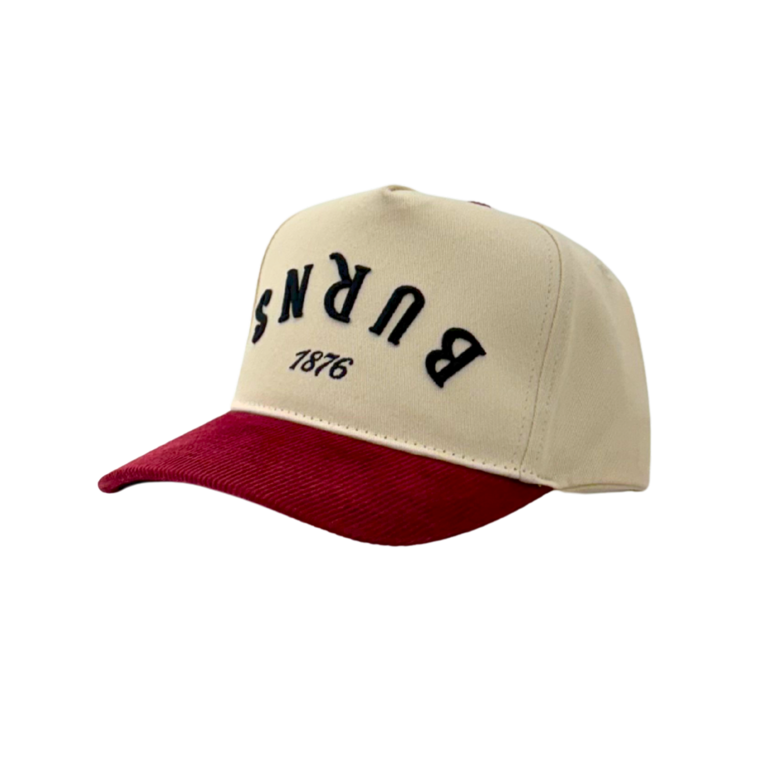 RED COURDUROY BRIM WHITE BURNS 1876 BALL CAP