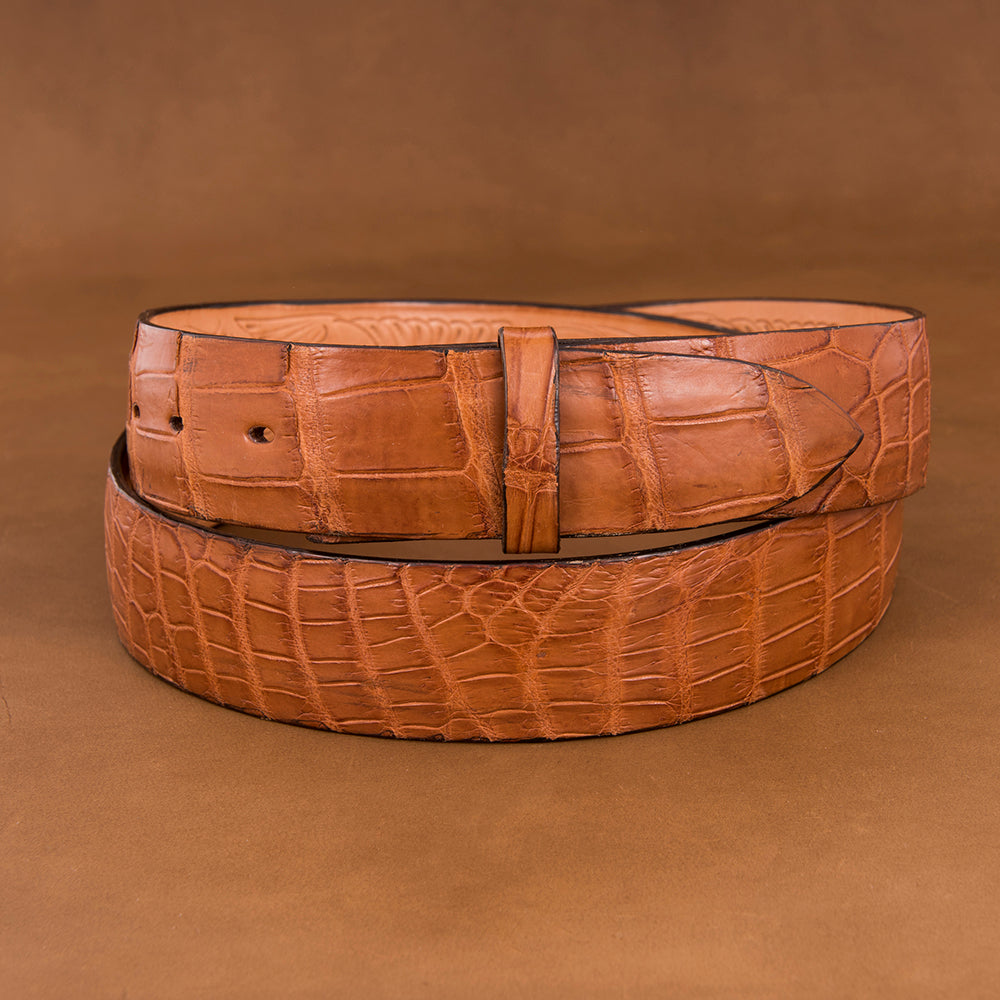 1 1/2" COGNAC ALLIGATOR BELT BONDED
