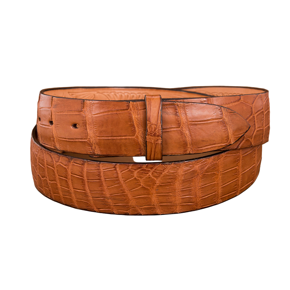 1 1/2" COGNAC ALLIGATOR BELT BONDED