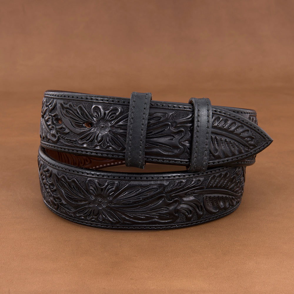 1 1/2"  BLACK HAND TOOLED BELT