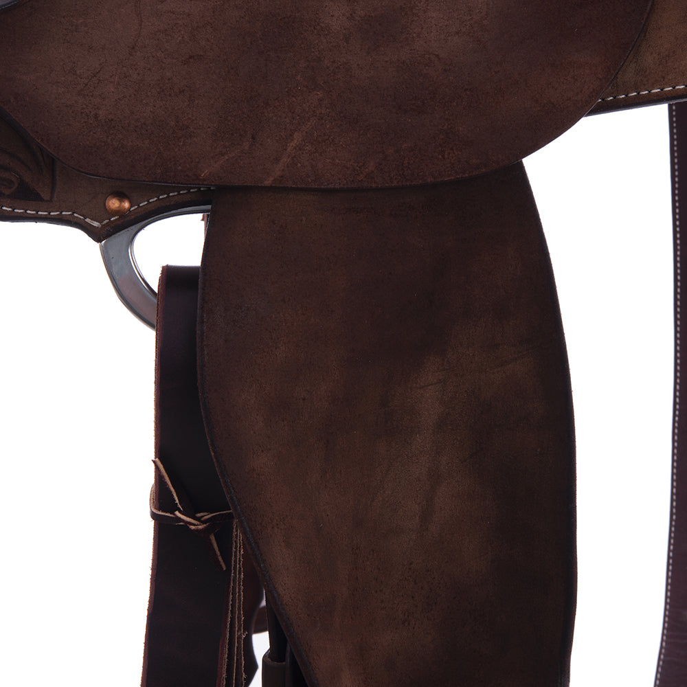 Barrel Saddle – Chocolate Smoothout/Roughout, Round Skirt, Half Sunny Daze Floral Corner Tooling